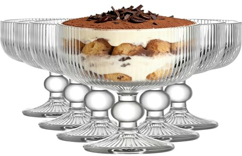 Aulivra 6er Set Dessertschalen Glas 320ml – Eisbecher mit Fuß, Dessertgläser für Eis, Pudding, Trifle, Garnelencocktail, klare Glasschalen