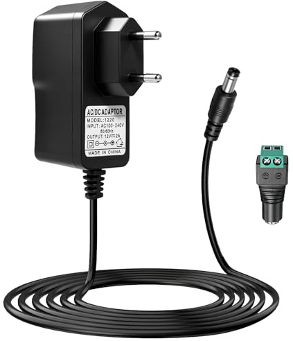 Fuente de Alimentación 12V 2A, Universal AC 100-240V 50/60Hz Alimentador | 24W Adaptador Corriente con Conector DC 5.5 x 2.5mm y 1 Enchufar, 12V 2A LED Alimentador para Tiras LED, Router, CCTV, TV Box