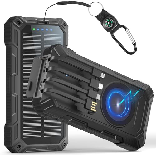 56800mAh Batterie Externe Solaire Charge Rapide 15W Chargement sans Fil | 30W PD 3.0A USB C Power Bank avec 4 Câbles, 6 Sorties/3 Entrées,Lampe de poche, Voyant LED, Chargeur Externe pour Téléphone
