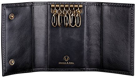 Cronus & Rhea® | Luxus Schlüsseletui aus exklusivem Leder (Janus) | Schlüsselmäppchen - Schlüsselanhänger | Echtleder | Mit eleganter Geschenkbox | Herren - Damen (Schwarz)