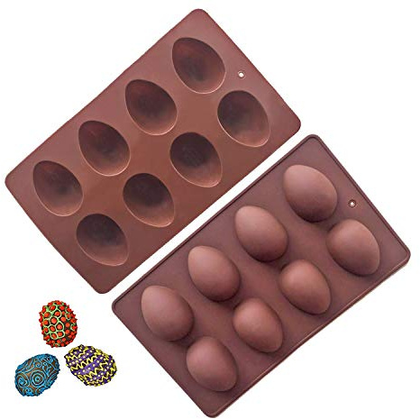 Megrocle 8 Cavity Silicone Egg Molds Set of 2, Food Grade Silicone Mold for Cake Decorating, Chocolate Mold, Candy Mold, Ice Cube Trays, Muffin Truffle Mold and More Bread Baking Molds