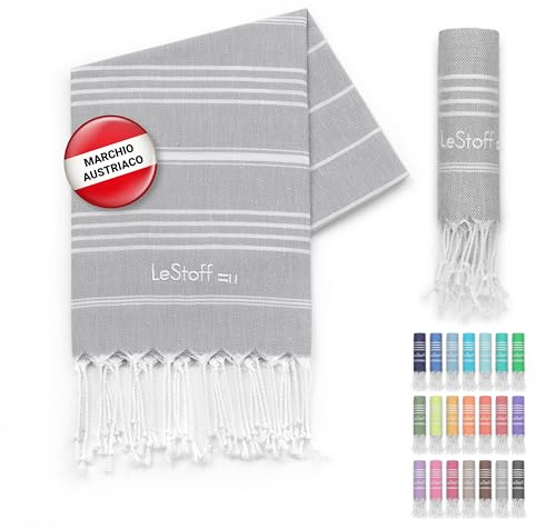 LeStoff Hamamtuch Gästehandtuch, 100% Bio-Baumwolle, 50x100 cm, Grau | Handtuch für Bad, Gesicht, Sport, Reise, Camping – vorgewaschen, nachhaltig, leicht, kompakt, saugstark und schnelltrocknend