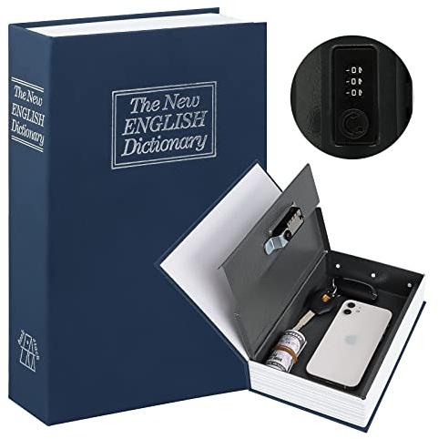 KYODOLED Diversion Book Safe with Combination Lock, Safe Secret Hidden Metal Lock Box,Money Hiding Box,Collection Box,9.5 x 6.2 x 2 .2 Navy Large