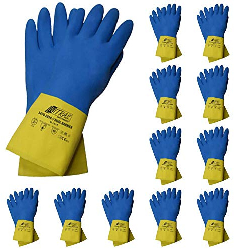 NITRAS 12 Paar 3470 Dual Barrier Chemikalien Schutzhandschuhe, in der Farbe blau-gelb, 300 mm lang, Handschuh bietet schönen Grip, Größe:9