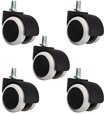 MroMax - Ruote per sedia da ufficio da 1,97 pollici, in PU, con doppia ruota filettata, con stelo girevole, 5 pezzi, colore: Bianco