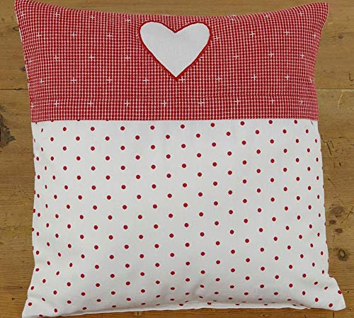 matches21 HOME & HOBBY Kissen-Bezug in 40x40 cm für Deko-Kissen Sofa-Kissen - Baumwolle RIC-Rac Kissen-Hülle ROSI Herz rot weiß gepunktet - Waschbarer Reißverschluss Zierkissen-Bezug für Couchkissen