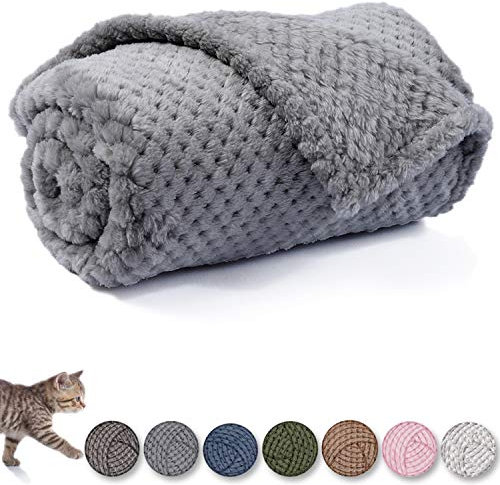Warme, weiche, Flauschige Hunde- oder Katzendecke, Plüsch-Fleece-Überwurf für Welpen, Kätzchen, Bett, Couch, Sofa, Reisen (L/101,6 x 121,9 cm, Grau)