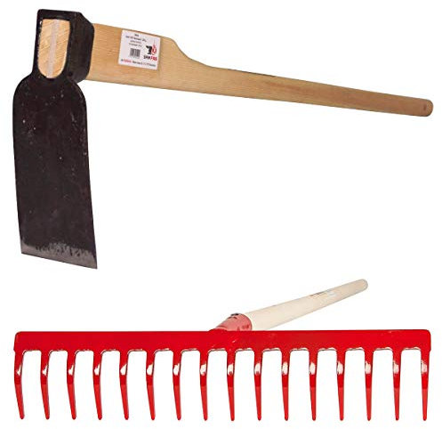 2-teiliges Gartengeräte-Set: Rechen mit 16 Zinken und Harke mit 135cm Stiel von SHW-FIRE