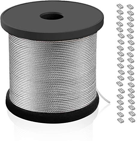 Cable de acero inoxidable 304 de 40 mx1.5 mm con 40 unidades de 2 mm de aluminio, manguito de crimpado de 2 mm recubierto de PVC, cortinas, barandilla