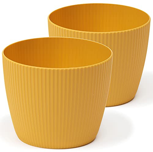 Tymar Blumentopf, 2er-Pack, Runde Form, Übertopf ((2pack) Senf, ø 18 cm)