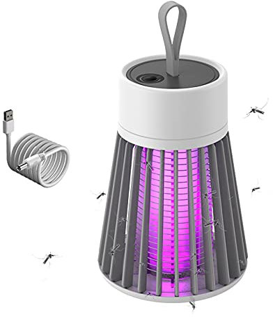 Lampade Antizanzare Elettrica Ricaricabile,Zanzare Elettrica Insetticida Con Luce Led Lampada,Per Casa Giardino Interno Esterno Cucina Soggiorno,Insetti Zanzare,Mosca, Falene (Ricarica USB, Grigio)