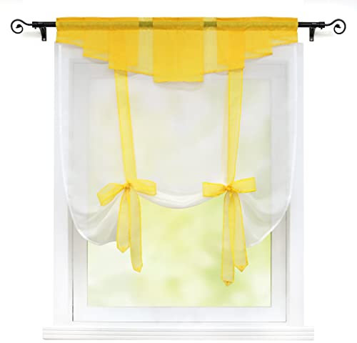 ESLIR Raffrollo Wohnzimmer Raffgardine mit Tunnelzug Gardinen Küche Transparent Bändchenrollo Vorhänge mit Kräuselband Modern Voile Gelb BxH 120x155cm 1 Stück