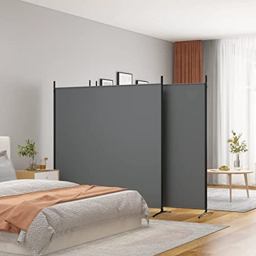 WIFESE 698x180 cm Divisor Separador de Espacios Plegable de 4 Paneles Separadores Biombo Separador de Ambientes Biombo Enrejado Biombo de Privacidad para Terraza Gris Antracita Tela y Hierro