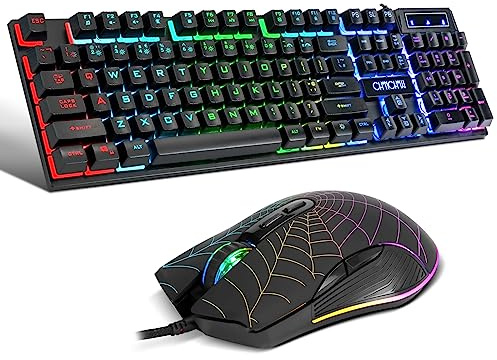 CHONCHOW Clavier et souris de jeu filaire pour Mac PC, PS5, PS4, Xbox One, clavier mécanique rétroéclairé RVB avec touches multimédia, pavé numérique, 104 touches USB, ordinateur de bureau Windows