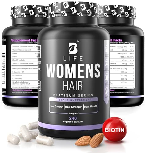 B Life Company Hair Vitamins for Hair Loss for Women – Biotin for Hair Growth – Hair Loss Treatments for Women – Healthy Hair Skin and Nails –240 Capsules – 60 Servings