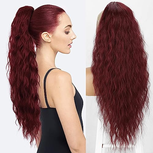 Lange Zopf Lockige Pferdeschwanz Extensions 26in(118 Red) | Synthetisch mit Drawsting Pferdeschwanz Extension Haarteil für Frauen