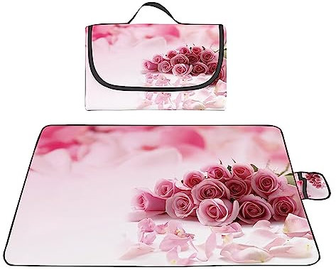 Yoonqun Picknickdecke 150x150cm,XXL Picknickdecke mit Wasserdichter Unterseite,Outdoor Stranddecke Sandfrei,mit Tragegriff Faltbare Picnic Blanket für Camping,Strand,Park,Familie,Konzerte Rosenstrauß
