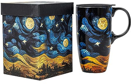 DUSVALLY Coffee Mug Coffee Ceramic Mugs Latte Tea Cup with Lid and Gift Box 17oz.Big Mug,Night