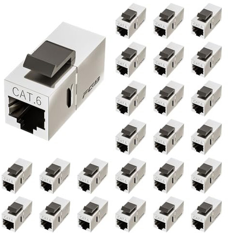 FGB Confezione da 25 accoppiatori Keystone schermati Cat6, jack Keystone RJ45 femmina a femmina, accoppiatore Keystone Ethernet in argento