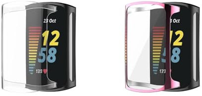 2 Pack Case Compatible with Fitbit Charge 6 with Screen Protector, Flexible TPU Shockproof Scratch Proof Cover Case for Fitbit Charge 5/Charge 6 Activity Tracker (Pink/Clear)