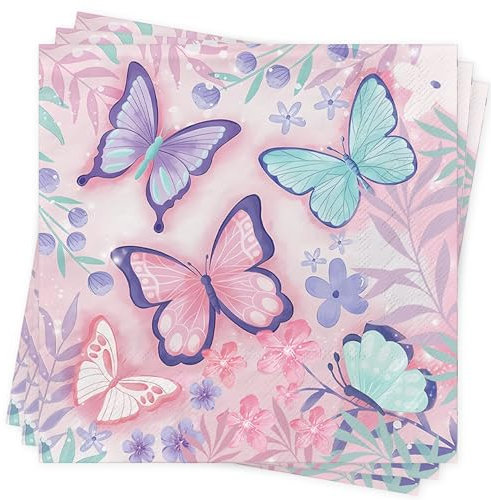 SUPJADE Blumen Servietten Frühling Deko Frühling Tischdeko 40Stück Frühling Servietten Voller Schmetterlinge Sommer Tischdeko 33x33cm Papierservietten Geburtstag