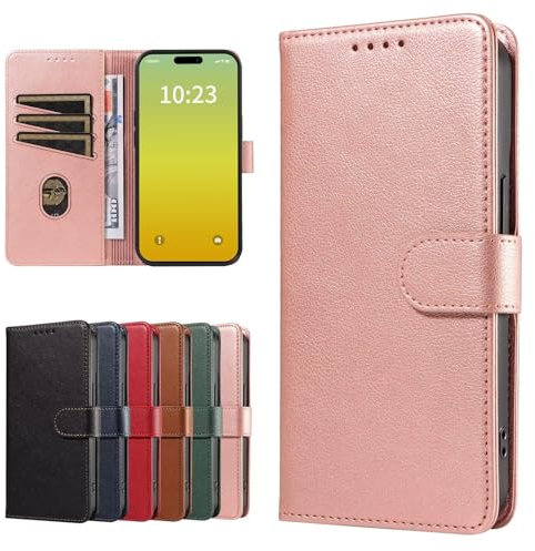 Cover per iPhone 12 Mini Libro in Pelle PU, [con 2 Pezzi Pellicola Vetro Temperato] Custodia Portafoglio Antiurto [Blocco RFID] [Funzione di Supporto] [Slot Schede], Rosa