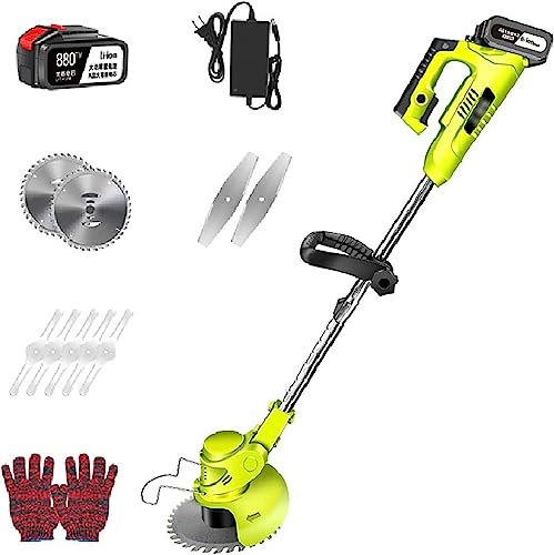 RUTAVM Portatile in Mano Tosaerba a Batteria, Piccolo tagliaerba Portatile Elettrico con Batteria da 48 V / 14000 mA Diserbatrice Ricaricabile a 3 Lame for Taglio di arbusti da Giardino