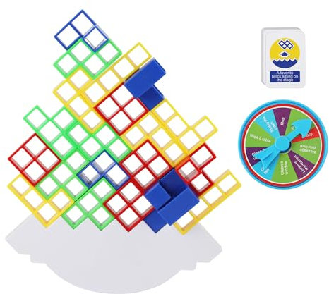 XIHIRCD 48stk Stapel Balance Spiel, Block Spielzeug mit 22stk Karten und Drehteller Balance-Brettspiel Bausteine-Spielzeug für Familien-Partyspiele für Kinder und Erwachsene