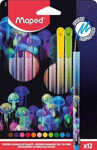 Maped - Deepsea Paradise-pennor - precisionspennor, skriv- och färgpennor - tvättbart bläck - medium spets - ergonomisk triangelform - låda med 12 långvariga pennor