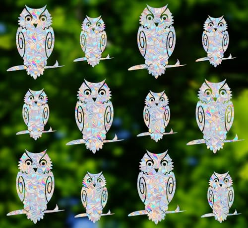 Owl Window Clings for Bird Strikes - Anti-Collision Window Decals to Save Birds from Window Collisions,Non Adhesive Prismatic Vinyl Window Clings, Rainbow Stickers