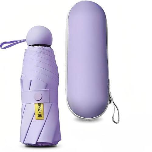 Kiuiom Paraguas de Viaje Plegable,Paraguas de Bolsillo Portátil,Compacto Resistente al Viento,6 Costillas,Mini Paraguas del Sol,para Hombre Mujer Protección UV Impermeable Paraguas Plegable (Morado)