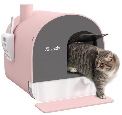 PawHut Lettiera per Gatti Chiusa, Vassoio Estraibile, Rosa | Paletta, Porta e Filtri Antiodore, Casetta Toilette per Gatti Antipertita con Tappetino