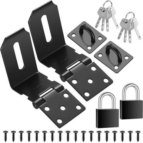 Cerradura de Seguridad Puerta con Candado, Acero Inoxidable Candado Cierre de Puerta de ángulo Recto, para Dormitorio, Puerta de Baño, Armario, Garaje (Negro 2 juegos)