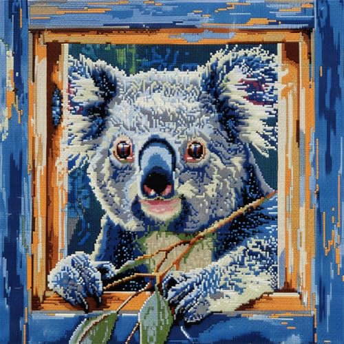 RKFLGEW DIY knüpfen set erwachsene Fantasie-Koala knüpfkissen Süße Tiere DIY Knüpfkissen-Set，Anfänger，Erwachsene，Teenager，Geschenk，Stickerei，Heimdekoration，Knüpfhaken-Set 43x43cm