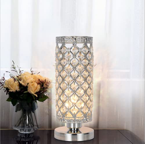 SSNCcNC Kristall Nachttischlampe Schlafzimmer Tischleuchte Metall E27 Zylindrisch Tischlampen Modern/vintage Schreibtischlampe Wohnzimmer Büro Esszimmer Kinderzimmer Nachtlicht D11*H30CM
