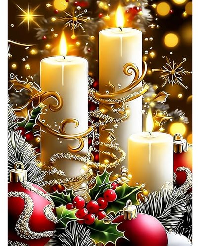 Lxmsja 5D Diamond Painting Weihnachten, Diamond Painting Weihnachtskerze Erwachsene, Diamant Painting Bilder, Full DIY Diamant Kunst Malerei Stickerei Set Kreuzstich Bilder Home Wand Dekor 30x40cm