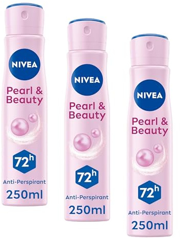 NIVEA Pearl & Beauty Anti-Perspirant Deodorant Spray (250ml), Women's Deodorant with 48H Sweat and Odour Protection, Anti-Perspirant Spray for Women with Pearl Extracts (Pack of 3)