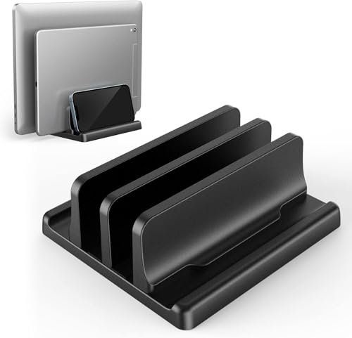 Vertical Laptop Stand for Desk, 4 in 1 Space Saving Desktop laptop Stand Vertical, ABS Notebook Dock, Compatible with MacBook/Surface/Galaxy/HP/Dell/Chrome Book,Up to 17.3 inch Laptop/Tablet(Black)