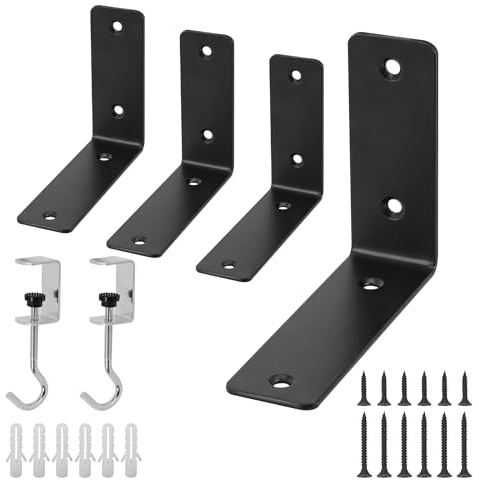Redunest L Floating Shelf Brackets,4 Pack Heavy Duty L Brackets for Shelves, L 5 X H 4 Black Metal Countertop Support Brackets,Wall Mounting for Wood