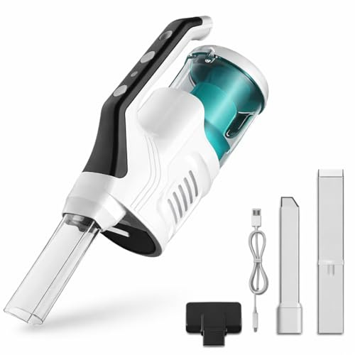 Aspiradora de mano inalámbrica de 8000 PA, potente succión con luz LED, 2 filtros, 25-30 minutos de tiempo de funcionamiento de 600 ml, batería recargable para limpieza del pelo de mascotas en casa