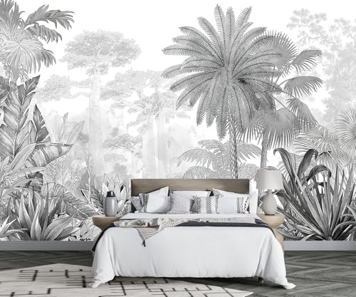Papel Pintado Bosque de selva en blanco y negro Mural Papel Tapiz 3D Moderno Fotomurales -N004-300cmx210cm