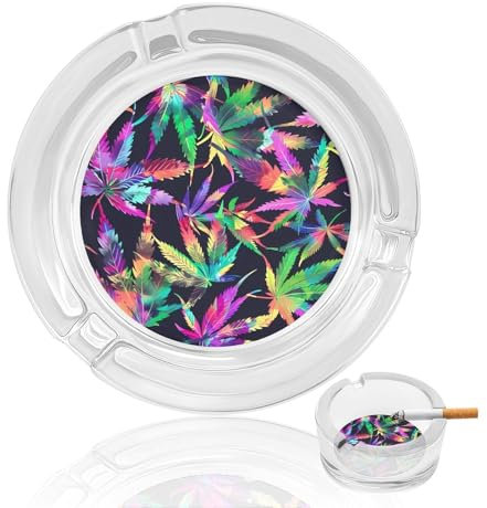 Cenicero de cristal redondo psicodélico para fumar marihuana, cenicero decorativo para cigarrillos y puros con 3 ranuras para interior y exterior