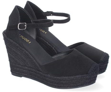 shoes&blues.es 91739 Sandalia de Cuna de Yute para Mujer, Comodo y Elegante, Diseno Moderno y Cierre de Hebilla Ajustable al Tobillo, Ideales para Primavera-Verano. Negro Talla 39