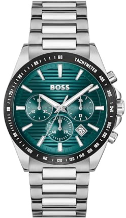 BOSS Chronograph Quartz Watch for Men Strike Chrono Collection with Silver Stainless Steel Bracelet - 1514241