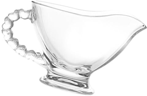 HOLIDYOYO Glass Gravy Boat and Mini Sauce Pitcher 120ml with Heart Handle, Small Glass Creamer Jug for Coffee Milk and Condiments, Sauce Dispenser for Table Serving and Western Dining