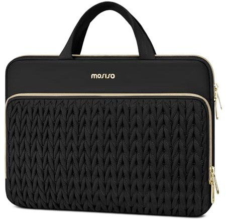 MOSISO Laptoptasche 13,3 Zoll, 13-13,3 Zoll Gesteppte Laptop Hülle Tasche | Kompatibel mit MacBook Air 13 /Neo 13/Pro 13/14, HP Dell Lenovo ASUS, Weizenähre Laptophülle mit Griff&Beutel, Schwarz
