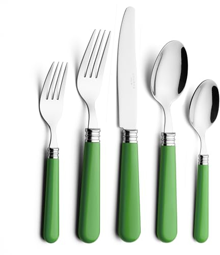 ANNOVA Ensemble de couverts en acier inoxydable colorés, comprenant des couteaux, fourchettes, cuillères, fourchettes à salade et cuillères à dessert (Vert, 20 pièces)
