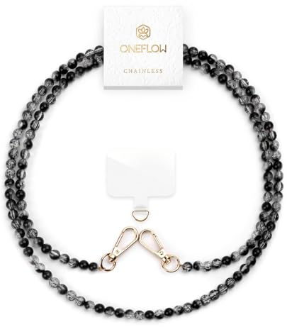 ONEFLOW Perlen Handykette Universal zum Umhängen, Handyband für Hüllen, Glitzer Perlen Kette ohne Handyhülle, Abnehmbar mit Karabiner für alle Smartphones, Chainless Paradise Pearls