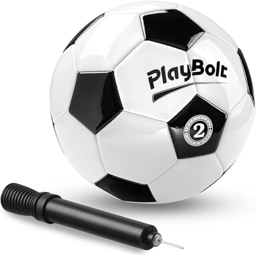 PlayBolt Ballons de football noirs et blancs – Tailles 2, 3, 4, 5, lot de 1 | Ballon de football avec pompe pour enfants, tout-petits et adultes