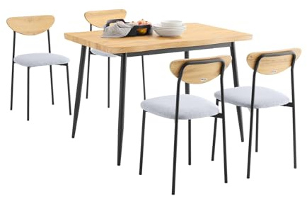 SoBuy Essgruppe mit 4 Stühlen, ergonomisch & kompakt, 110×76×70cm | Esstisch Set, Tisch 50 kg/Stuhl 150 kg Tragkraft, bequeme Polsterstühle, MDF/Stahl, Esszimmer & Küche & Wohnzimmer, OGT52-N